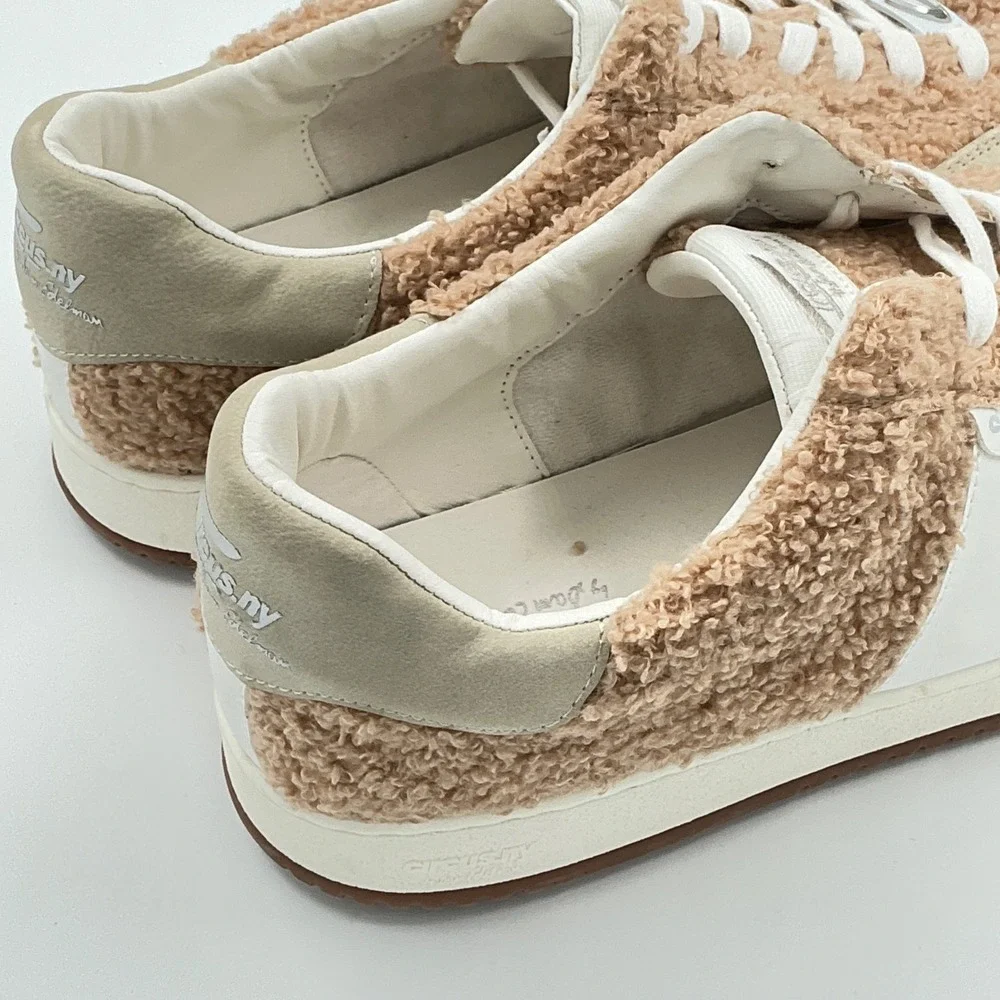 Circus NY Sam Edelman Size 12 Cozy Faux Fur Sneakers Tan White NEW Vance $90
